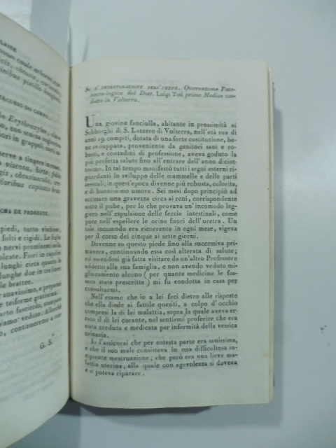 Su l'iperforazione dell'imene. Osservazione patonecrologica del D. L. Toti primo medico condotto in Volterra. (Stralcio da: Nuovo giornale de' letterati. N. 60. 1831)